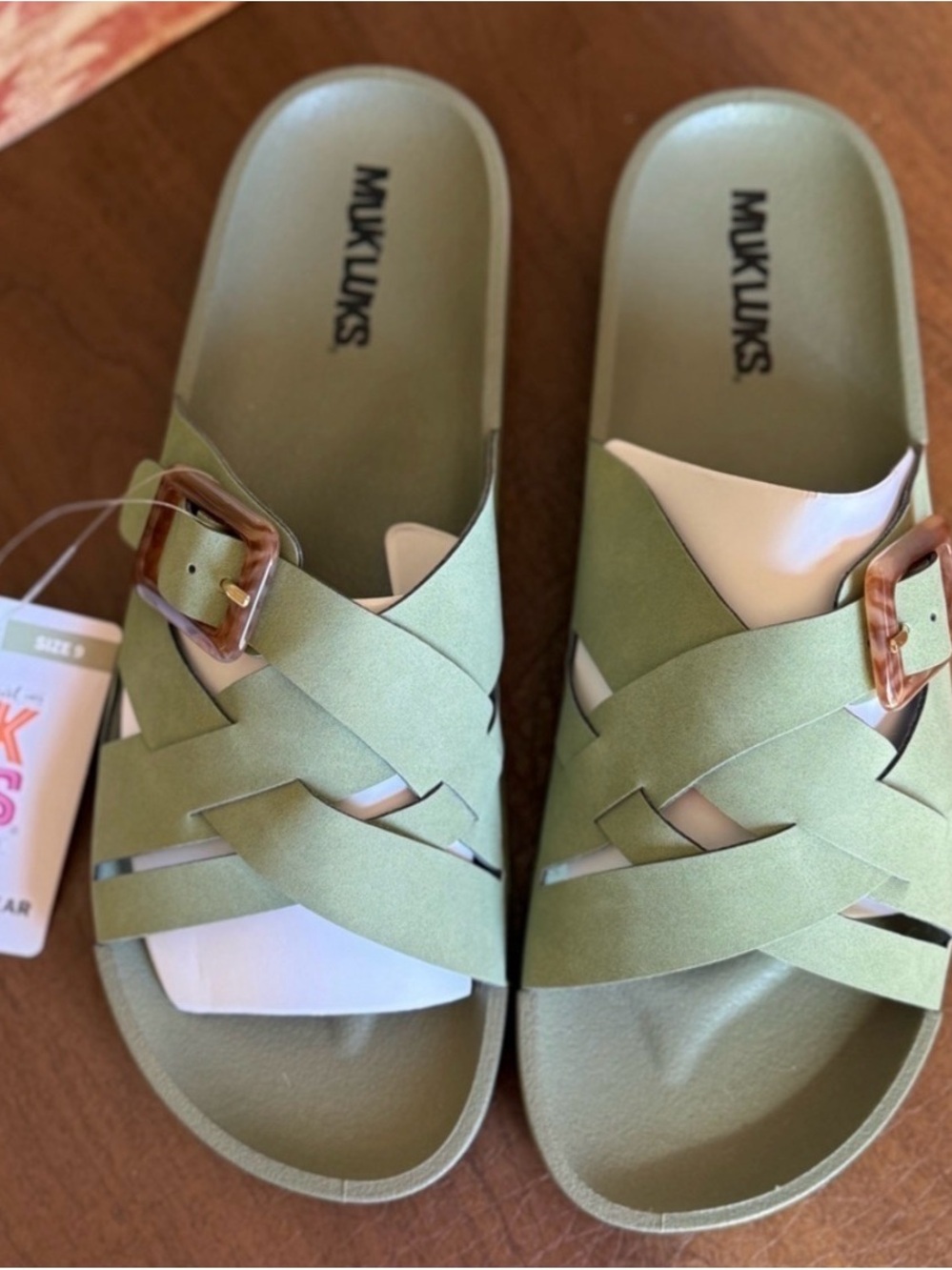 NWT Muk Luks Women's Sage Green Braided Slide Sandals SZ 9